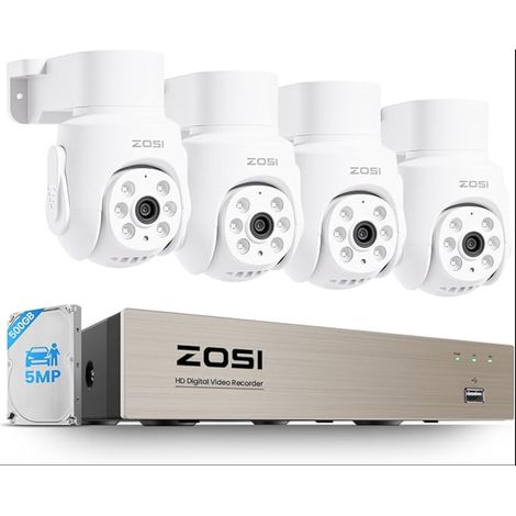 Kit Caméra de Surveillance Filaire 8CH 5MP DVR, Caméra Dôme Extérieure PTZ 360°, Détection Humaine/Véhicule, Vision Nocturne 20m, HDD 500Go Enregistrement 24/7 (1/5)
