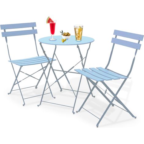 Set 3 Pezzi Giardino Tavolo 2 Sedie da Bistrot Pieghevole Modello Parigi Azzurro (1/5)