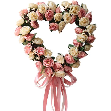 Guirlande Florale En Soie - Couronne Cœur Pour Porte - Décoration Intérieure Et Extérieure - 1 Pièce