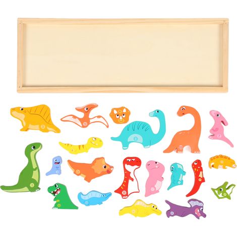 Puzzle en bois dinosaure 20 pièces - Blocs 3D animaux éducatifs avec cadre pour enfants dès 3 ans (1/5)