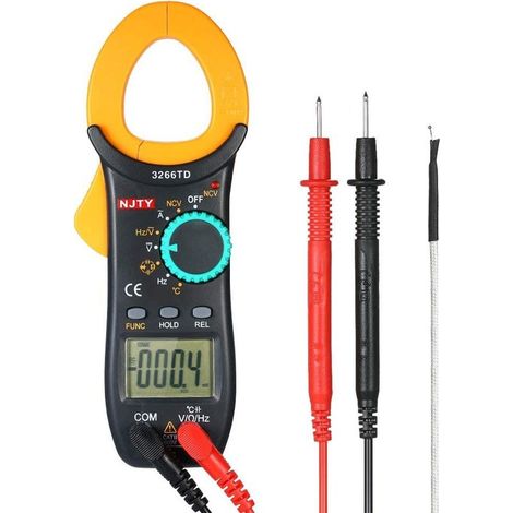 Pince multimètre numérique 4000 points avec test NCV — Multimètre portable pour la mesure de tension AC/DC, courant AC, résistance, capacité, continuité, diodes et température. (1/5)