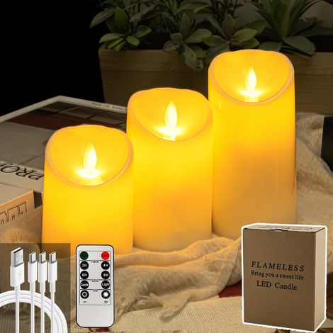 Bougies Chauffe-Plat LED Sans Flamme avec Télécommande et Minuterie, Effet Flamme Vacillante, 3 Pièces, Décoration (1/5)