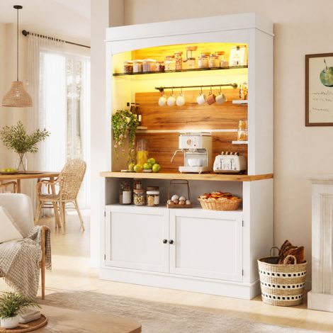 Set di 2 armadi alti con illuminazione LED, 184 cm, bianco, MDF e metallo (1/5)