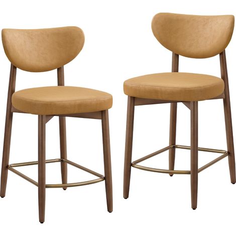 Tabourets de Bar, Bois Massif, avec Dossier, Lot de 2 (1/5)
