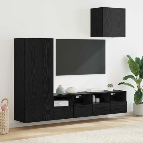 TV-Wandgeräte 4 pcs Schwarz Eichen-Optik Holzwerkstoff (1/5)