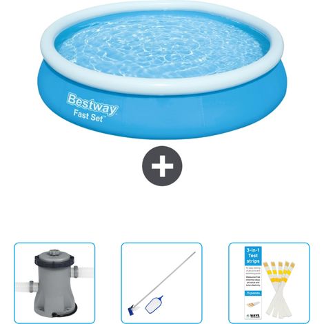 Piscine Gonflable Ronde Fast Set Bestway - 366 x 76 cm - Bleue - Incluse Accessoire CB46 (1/4)