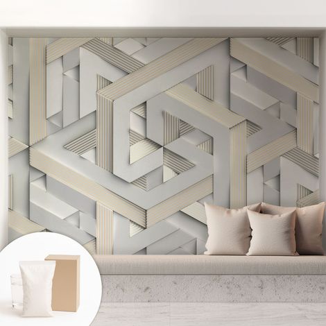 Fototapete Tapete Vliestapete mit Kleber - trendige Wanddeko - Schlafzimmer - Wohnzimmer Illusorische Formen 208x146 cm (1/5)