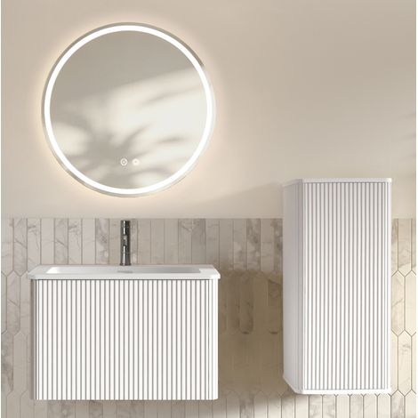 Ensemble salle de bains avec vasque, miroir LED et colonne 60 cm blanc OKMYHOME (1/5)