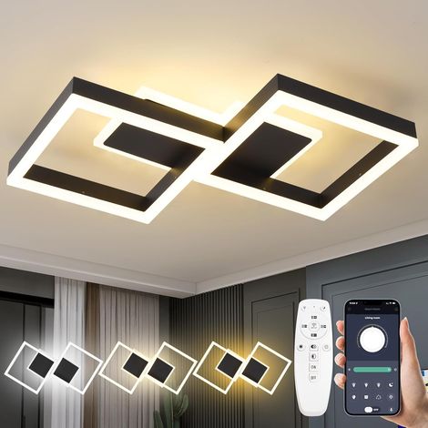 Plafonnier avec télécommande,plafonnier LED dimmable avec APP,Noir 32W éclairage de plafond 3000K-6000K,luminaire chambre,luminaires intérieu design moderne pour salon bureau cuisine couloir (1/5)