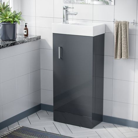Nanuya 400mm Cloakroom Vanity Basin Unit, Mixer Tap & Waste Dark Grey (1/2)