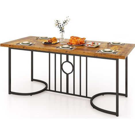 COSTWAY Tavolo da Pranzo 180 x 79 x 75 cm per 6-8 Persona, Tavolo Cucina Rettangolare in Legno con Struttura in Metallo, Mobile moderno per Sala da Pranzo e Ufficio, Capacità di Carico 135kg (1/5)