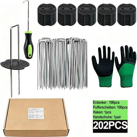 Sardines de Fixation Camping, 100 Piquet Ancrage pour Jardin, Tente, Agrafe Antirouille Agrafe Geotextile pour Toile de Paillage + 100 Rondelles 150 x 35 x 3 mm, Clou Gazon Synthetique Exterieur (1/5)