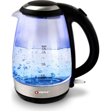 Bouilloire électrique - LED - Verre - Acier inoxydable - Sans fil - 1,7 l (1/5)