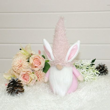 JHIJHOO Lapin de Pâques Gnome Poupée Elfe Sans Visage Tomte Scandinave Fait Main Déco Maison Cadeau Mignon Lapin Rose3 (1/5)