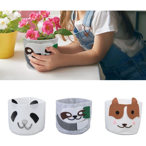 Plantes miniatures en pot faites à la main, en forme d'animaux : panda, paresseux et chien. Pots/contenants en feutre pour la décoration intérieure. (1/5)
