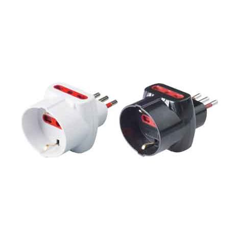 ADATTATORE TRIPLO CON PROTEZIONE SCHUKO/BIVALENTE 10A ROSI 2P+T - prese 10/16A 2P+T, Col. Nero - ROSI