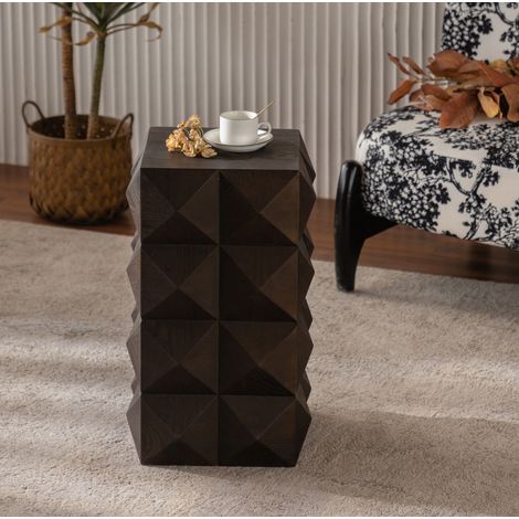 Table salon rétro bois massif 60 cm marron design OKMYHOME (1/5)