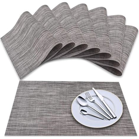 gris Fonc-set De Table (lot De 8), Tapis De Table Tisss En Vinyle Tissage Crois, Ensemble De Tapis De Table Lavables Isolants Antidrapants (1/5)