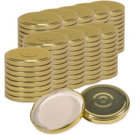 Packung mit 100 goldenen TO 82 Schraubdeckeln – Ersatzdeckel für Einmachgläser. Luftdichte, lebensmittelechte Drehverschlüsse. Deckel für Marmelade. (1/3)