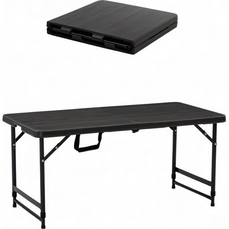 Table de jardin pliante réglable pour 4 personnes, plateau HDPE aspect bois, structure acier, idéale terrasse et balcon, noire et gris foncé  CHICFURN (1/5)