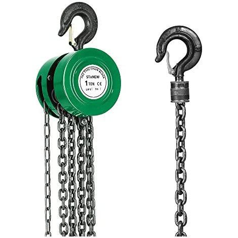 Stanew – Palan à chaîne manuel 1 Tonne – Hauteur de levage 3M – Chaîne G80 en acier au manganèse – Crochet de sécurité 360°