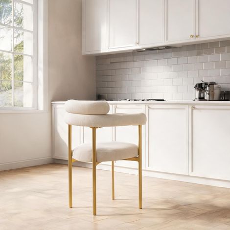 Lot de 6 chaises de salle à manger en tissu beige avec piètement (1/5)
