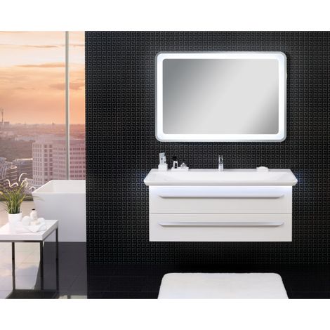 Lanzet M9 Badmöbel Set 4-teilig, 130cm breit, Weiß, mit LED + LED Spiegelelement"-"90135145