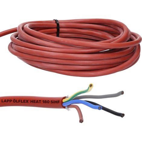 10 Meter Lapp 00460103 Ölflex Heat 180 Silikonleitung 5x1,0 mm² I Silikonkabel I Saunaofen Kabel 10 m I SiHF Saunakabel 5G1,0 mm² mit grün-gelb Schutzleiter