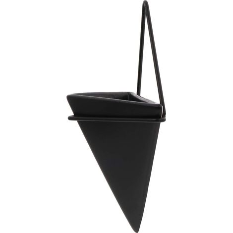 Dreieckiger Wand-Pflanztopf, hängende Pflanzvase, geometrischer Pflanztopf, Wanddekoration, Luftpflanzenbehälter für Heim- und Bürodekoration (Größe S, Schwarz)