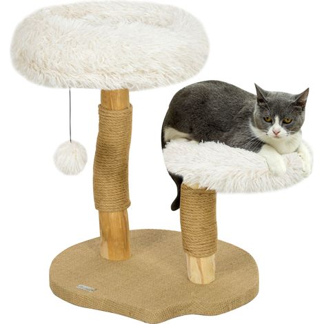 Katzenbaum, 61,5 cm, mit Katzenbett, Kratzpfosten, Sprungplattform, Spielzeugball, für Katzen bis zu 5 kg, Weiß