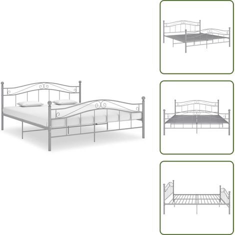 The Living Store Bett Grau Metall 180x200 cm - Doppelbett