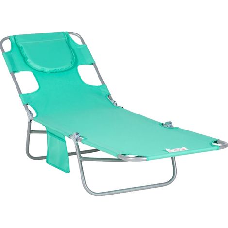 Tumbona, respaldo ajustable en 5 posiciones, abertura frontal acolchada, dimensiones plegada 185 cm x 55 cm x 29 cm, carga máxima 120 kg, bolsillo lateral incluido. (1/5)