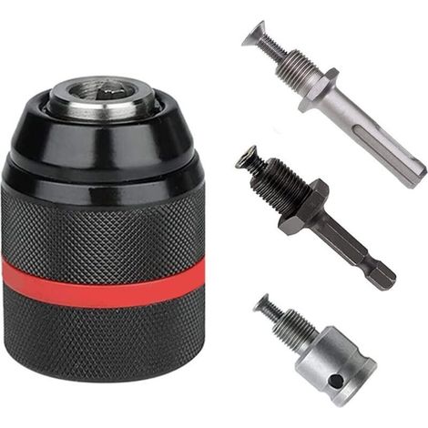Mandrin Perceuse 1.5-13mm, Filetage 1/2" 20UNF, Rapide Adaptateur Mandrin Visseuse, avec SDS Plus, 1/4 HEX et clé à Chocs, Outil de Conversion, pour Perceuse Électrique, Clé Électrique (1/5)
