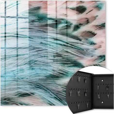 Armoire à clés - (30 cm x 30 cm) - Boîte à clés murale - Coffret de rangement pour clés - Couleur noire - Ouverture vers la gauche - Pour maison et bureau - plumes pastel