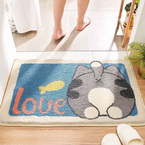 Tappetini da bagno antiscivolo e assorbenti, lavabili in lavatrice, tappetino da bagno morbido in peluche, tappetino doccia ad asciugatura rapida con retro in gomma antiscivolo, k (1/2)