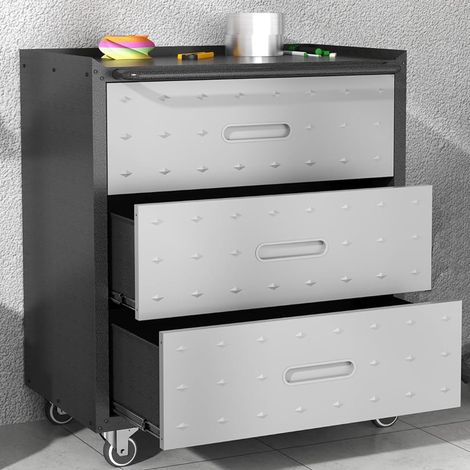 Armoire à outils robuste en métal avec roulettes – Armoire à outils à 3 tiroirs, 75 × 42 × 88 cm, noir/gris, pour garage, bureau et maison (1/5)