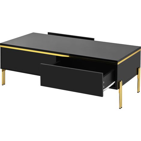 Mesa de centro negra de alto brillo con 2 cajones y patas metálicas HOMVRA 100 x 50 x 36 cm (1/5)