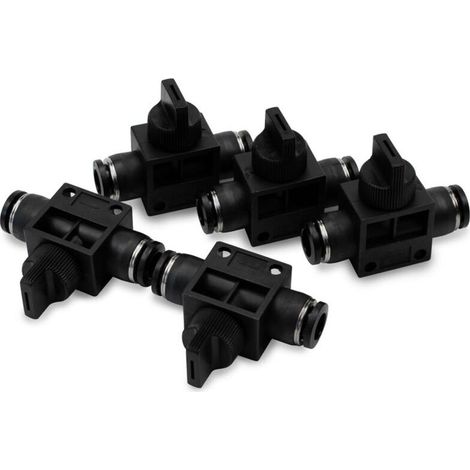 Lot de 5 tubes de 10 mm de diamètre extérieur, vanne à bille, contrôle du débit d'air, raccord union pneumatique droit à connexion rapide (1/5)