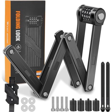 Antivol de vélo, antivol à combinaison, antivol pliable, niveau de sécurité 15, serrure à combinaison, 120 cm avec support (1/5)