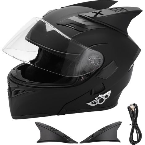 Casque moto Bluetooth relevable double visière avec fonction FM batterie intégrée 3000mAh noir mat XL (1/5)