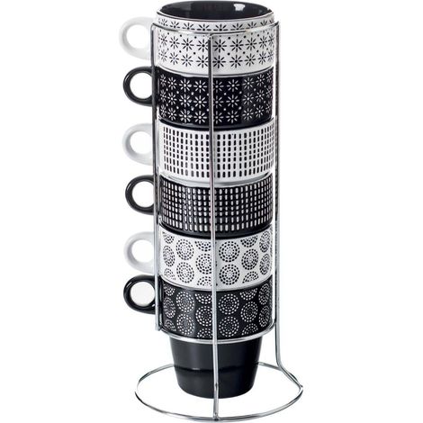 Becher auf rack x6 ethnik - Tasse auf Rack x6 ethnik - Steingut - Eisen - Maße L. 13 x B. 13 x H. 30 cm Tasse: D. 8.5 x H. 9 cm - Sg secret de gourmet