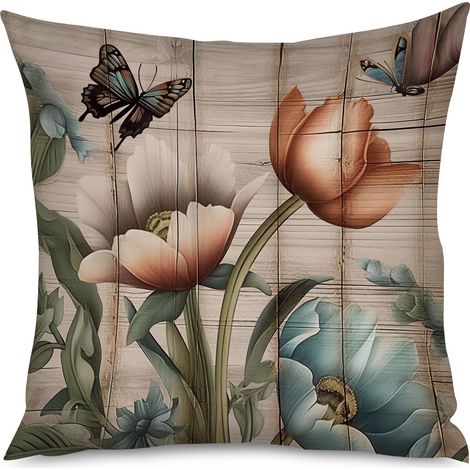 Housse de Coussin décoratif bois brut et fleurs de sureau (1/5)
