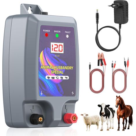 Clôture Électrique pour Animaux, Électrificateur Clôture Électrique, 12kV 2.0J Clôture Électrique pour protection Moutons Chevaux Jardin Pâturages Ferme (Gris) (1/5)