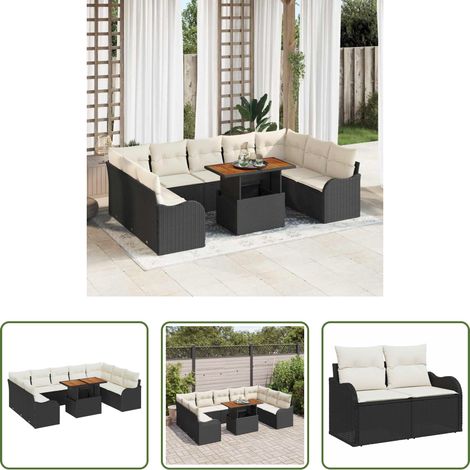 Gartenmöbel - Garten-Sofa-Set mit Speicher 10 pcs Schwarz Poly Rattan (1/5)