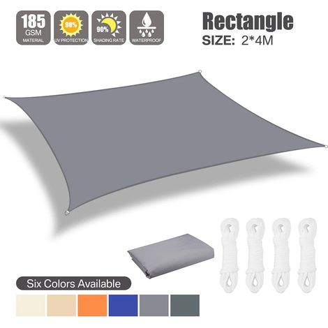 Auvent imperméable gris 2 x 4 m, toile d'ombrage pour terrasse et jardin. (1/4)