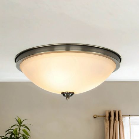 Deckenlampe Glas Jugendstil in Messing antik gländend antik Weiß 40 cm rund Wohnzimmer Schlafzimmer