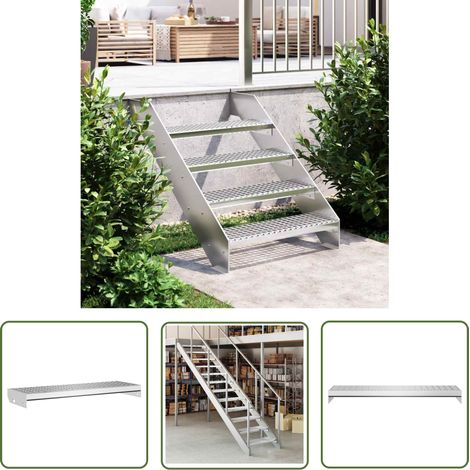 The Living Store Escalier en caillebotis 70x24x7 cm acier galvanisé - Escalier En Acier - Marche D'escalier - Antidérapant - Extérieur - Intérieur (1/5)