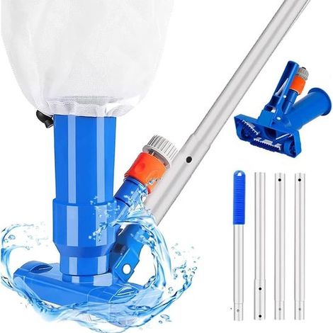 Aspiradora para piscinas - Kit de limpieza - Limpieza de superficies acuáticas - No requiere electricidad - 1,4 metros - Azul (1/5)