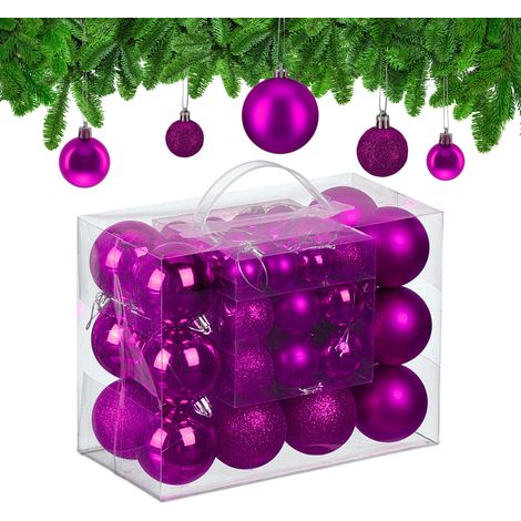 Relaxdays Weihnachtskugeln im 50er Set, Kunststoff, glitzernde, matte, glänzende Baumkugeln, Christbaumschmuck, pink