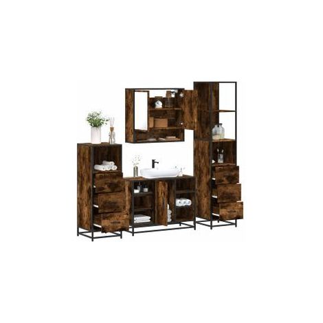 Ensemble meubles salle de bain 4 pcs chêne fumé bois ingénierie (1/5)